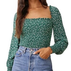 NWT Reformation Pinto Smocked Top in Parsley Size Small